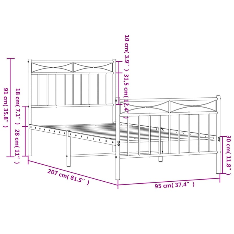 vidaXL fekete fém ágykeret 90x200 cm fej- és lábtámlával