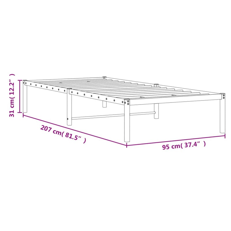 vidaXL fekete fém ágykeret 90x200 cm modern design
