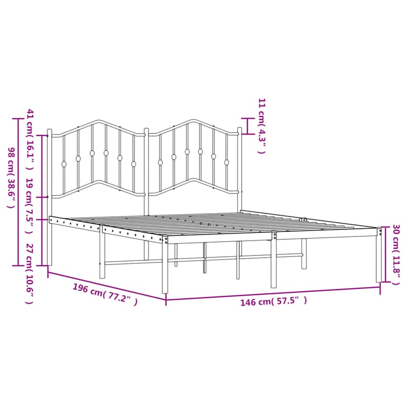 vidaXL fekete fém ágykeret fejtámlával 140x190 cm