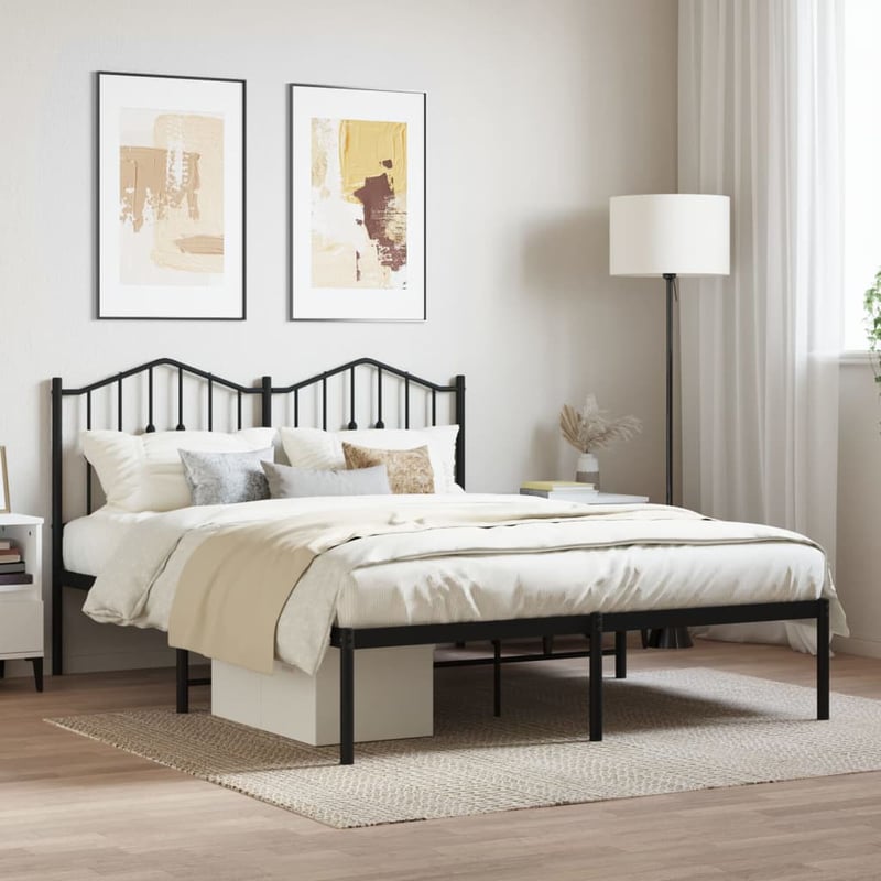 vidaXL fekete fém ágykeret fejtámlával 140x190 cm