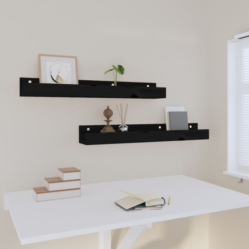vidaXL fekete fenyőfa fali polc szett 80 cm - 2 darab