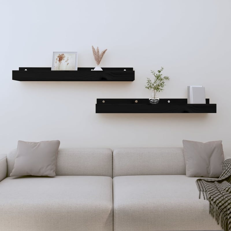 vidaXL fekete fenyőfa fali polc szett 80 cm - 2 darab