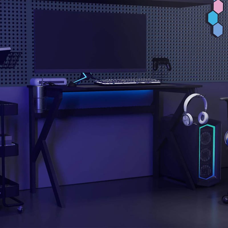 vidaXL fekete K-lábú gamer asztal 110x60x75 cm