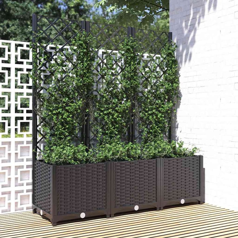 vidaXL fekete kerti virágláda rácsos 120x40x136 cm PP