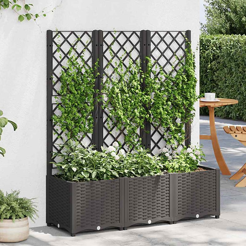 vidaXL fekete kerti virágláda rácsos 120x40x136 cm PP