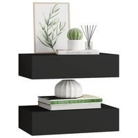 vidaXL Fekete MDF Falra Szerelhető Fiókos Polc 40x23,5x10 cm 2 db 4