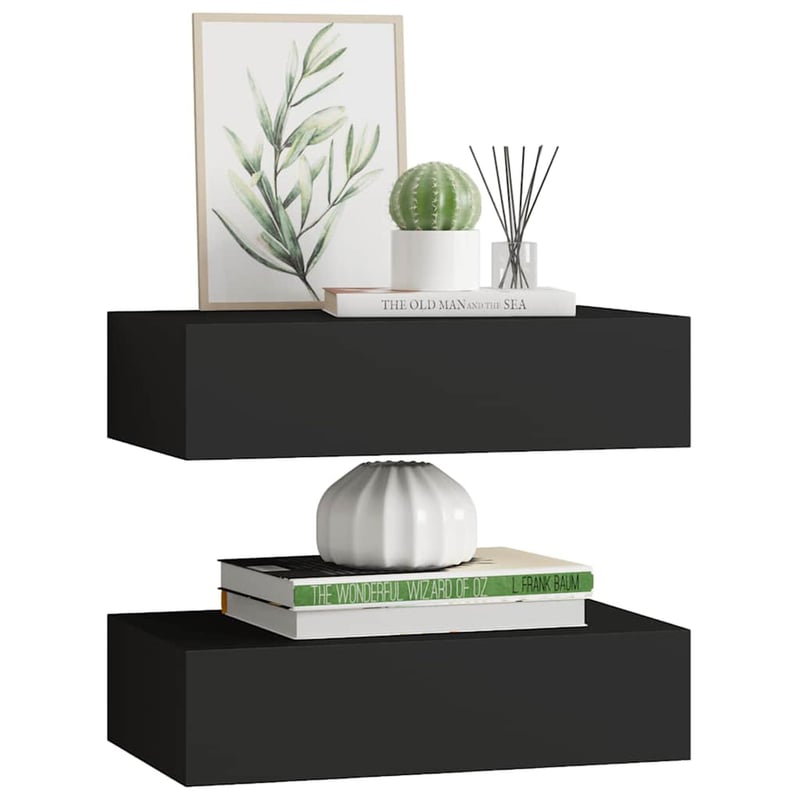 vidaXL Fekete MDF Falra Szerelhető Fiókos Polc 40x23,5x10 cm 2 db