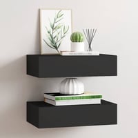vidaXL Fekete MDF Falra Szerelhető Fiókos Polc 40x23,5x10 cm 2 db 2