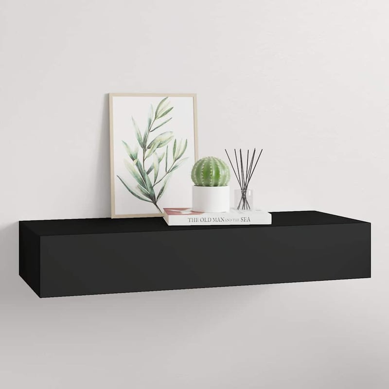 vidaXL fekete MDF falra szerelhető fiókos polc 60x23,5x10 cm