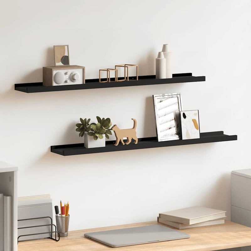 vidaXL fekete MDF szegélypolc képkeretekhez 80x9x3 cm 2 db