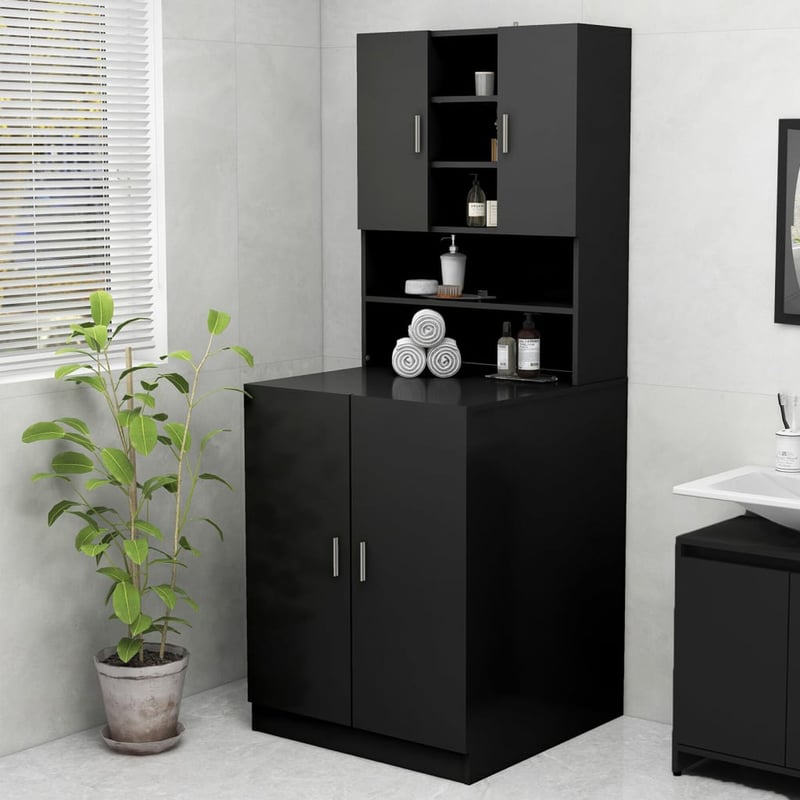 vidaXL fekete mosógépszekrény 70,5x25,5x90 cm fürdőszobai tárolóhoz