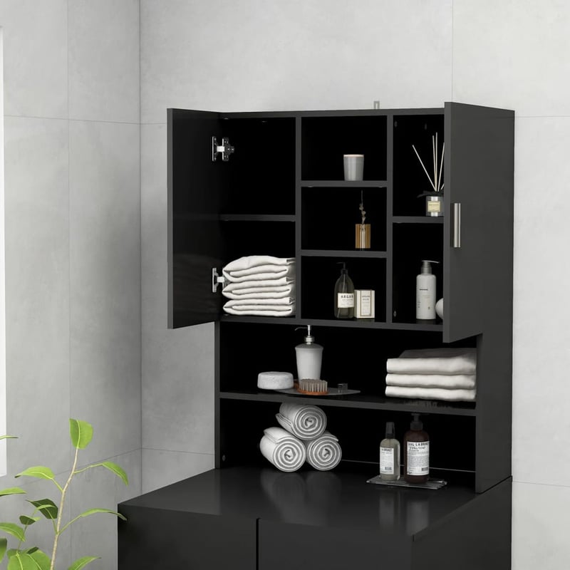 vidaXL fekete mosógépszekrény 70,5x25,5x90 cm fürdőszobai tárolóhoz