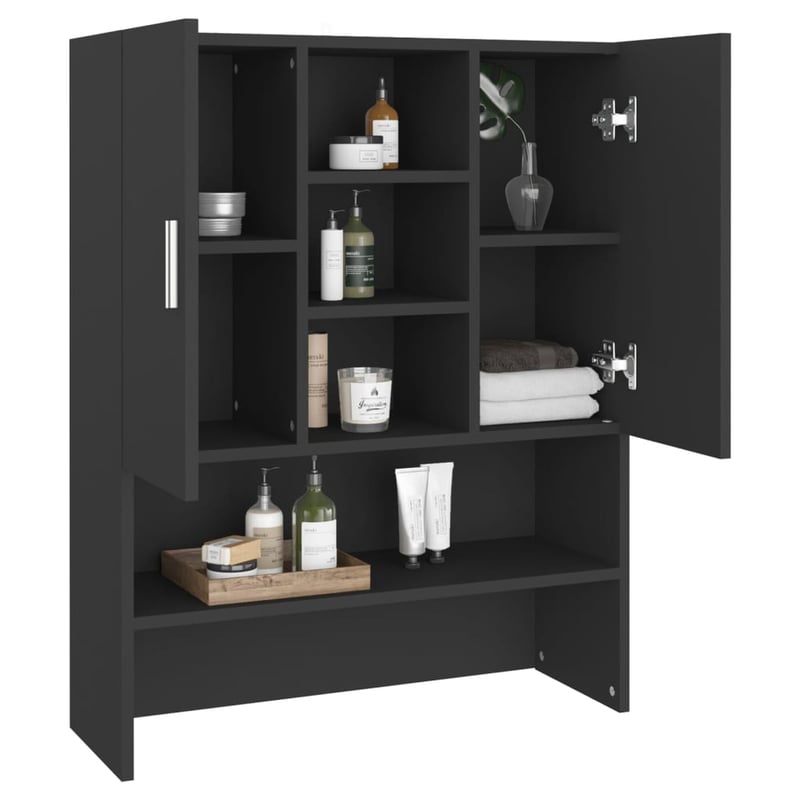 vidaXL fekete mosógépszekrény 70,5x25,5x90 cm fürdőszobai tárolóhoz