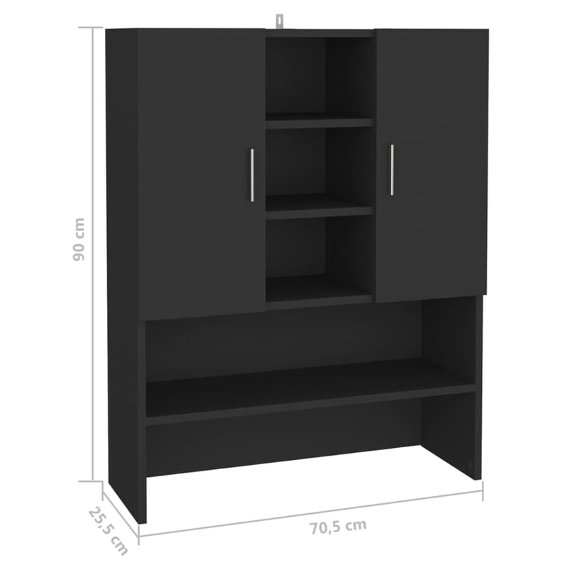 vidaXL fekete mosógépszekrény 70,5x25,5x90 cm fürdőszobai tárolóhoz