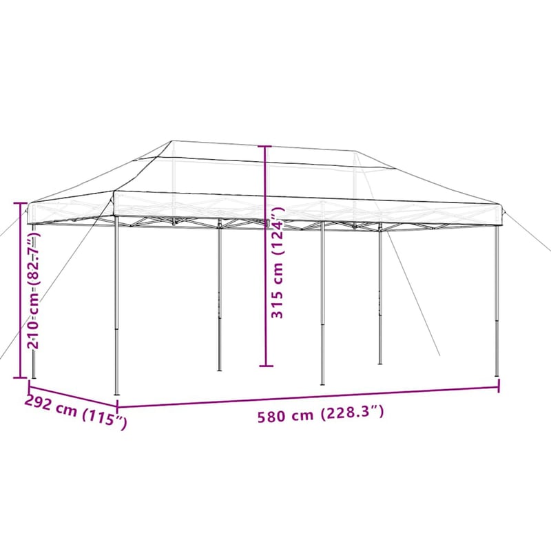 vidaXL fekete összecsukható felugró rendezvénysátor 580x292x315 cm