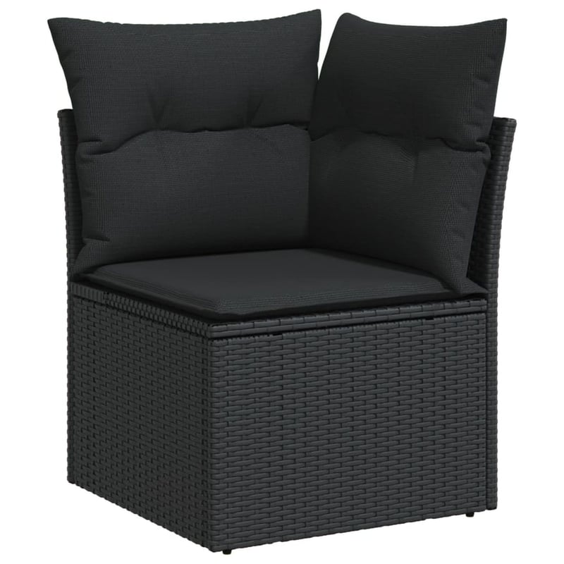 vidaXL fekete polyrattan kerti sarokkanapé párnákkal