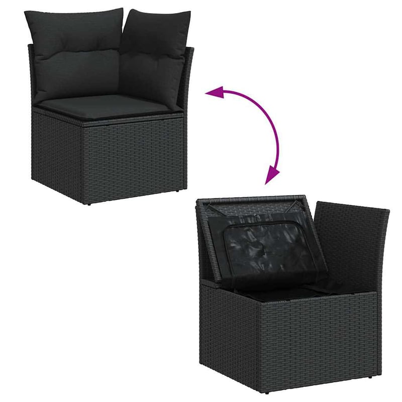 vidaXL fekete polyrattan kerti sarokkanapé párnákkal