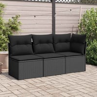 vidaXL fekete polyrattan kerti sarokkanapé párnákkal 3