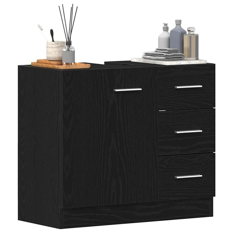 vidaXL fekete tölgy mosdószekrény 63x30x54 cm szerelt