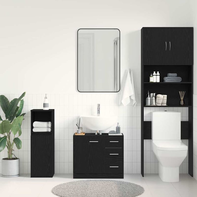 vidaXL fekete tölgy mosdószekrény 63x30x54 cm szerelt