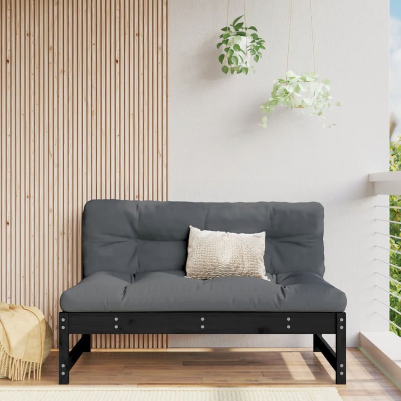 vidaXL fekete tömör fenyőfa középső kanapé 120x80 cm