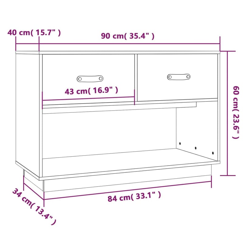 vidaXL fekete TV-szekrény 90x40x60 cm tömör fenyőből