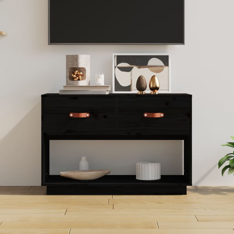 vidaXL fekete TV-szekrény 90x40x60 cm tömör fenyőből
