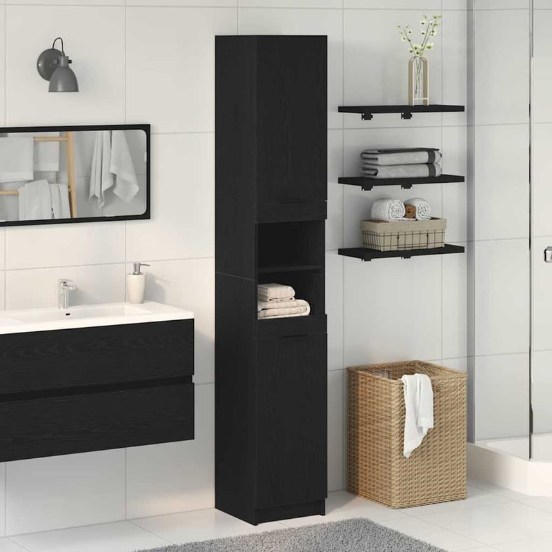 vidaXL Fürdőszoba Szekrény Fekete Tölgy 188,5 cm Magas
