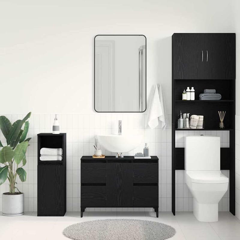 vidaXL Fürdőszobai mosdószekrény Fekete tölgy 80x33x60 cm