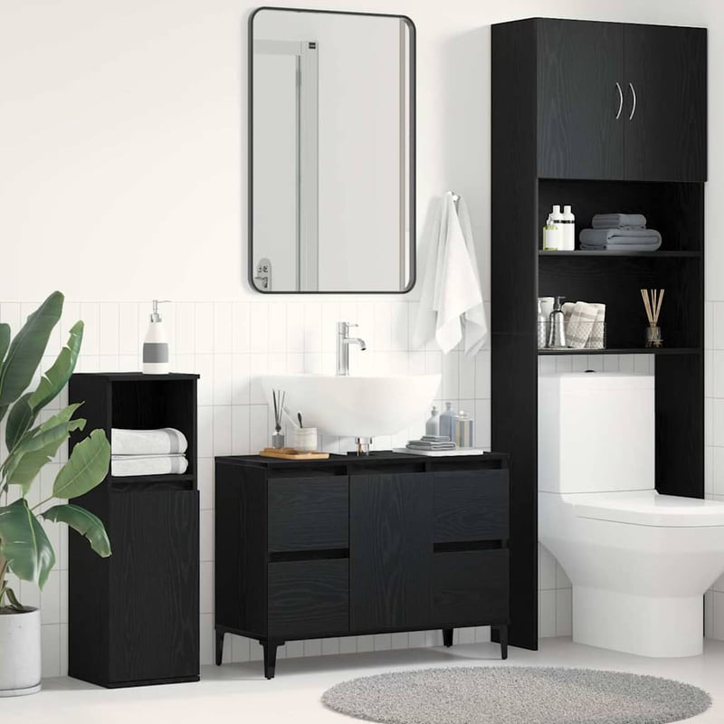 vidaXL Fürdőszobai mosdószekrény Fekete tölgy 80x33x60 cm