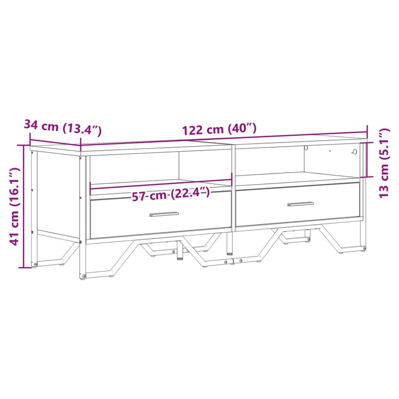 vidaXL füstös tölgy TV-szekrény 122x34x41 cm szerelt