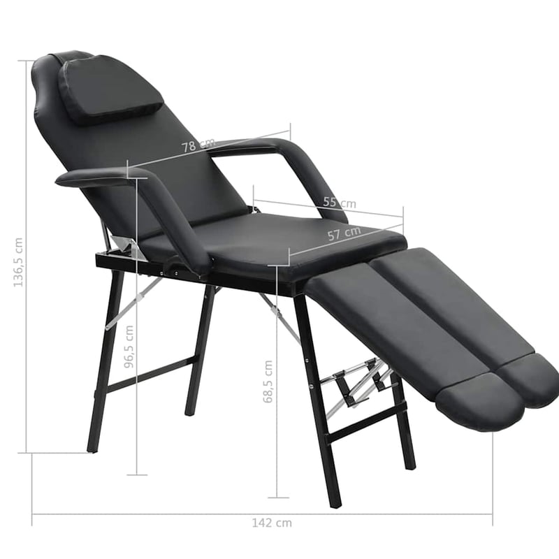vidaXL Hordozható Kozmetikai Szék Műbőr 185x78x76 cm Fekete