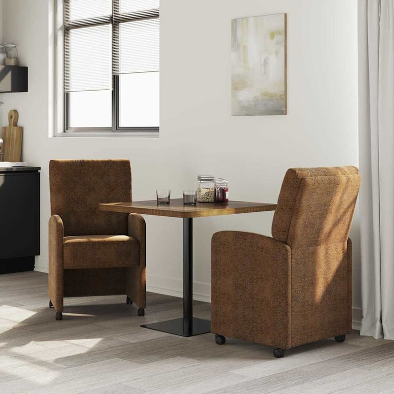 vidaXL Kerekes Étkező Szék 2 db Barna Műsuede 58x67x97 cm