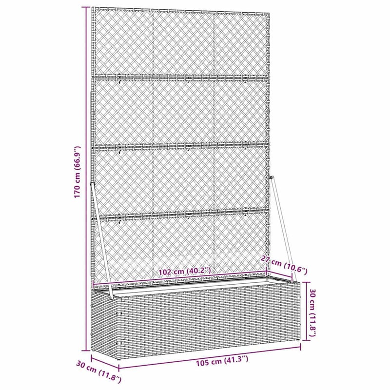 vidaXL Kertifuttató virágágyás Fekete 105x30x170cm Fém