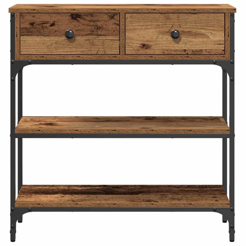 vidaXL Konzolasztal fiókkal Öreg fa 72,5x25x75 cm