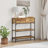 vidaXL Konzolasztal fiókkal Öreg fa 72,5x25x75 cm 2