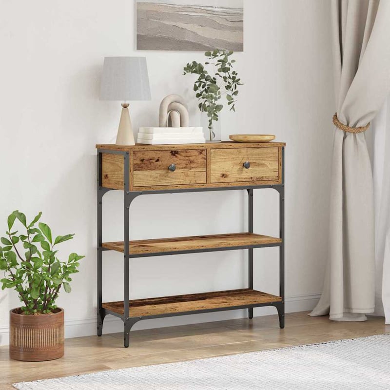 vidaXL Konzolasztal fiókkal Öreg fa 72,5x25x75 cm