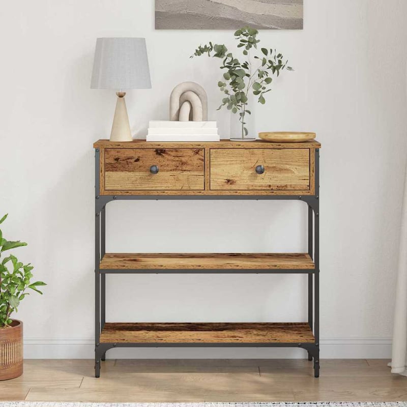 vidaXL Konzolasztal fiókkal Öreg fa 72,5x25x75 cm