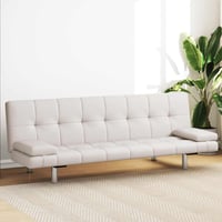 Canapea extensibilă vidaXL din piele ecologică, crem, reglabilă, cu două perne – pat de oaspeți extensibil pentru camera de zi 2