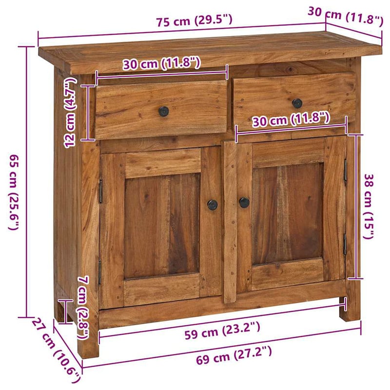 vidaXL mahagóni fa komód 75x30x65 cm tömör fából