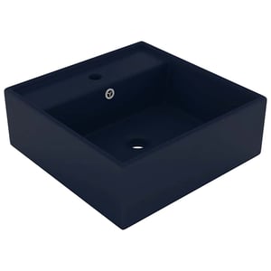 Luxusné keramické umývadlo vidaXL štvorcové s prepadom – matná tmavomodrá – 41x41 cm