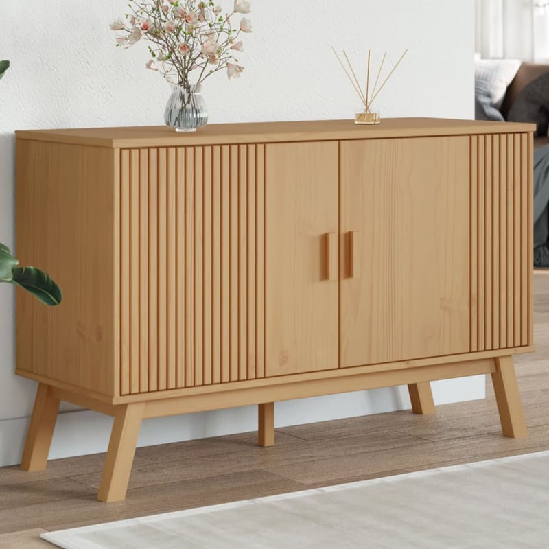 vidaXL OLDEN barna tömör fenyőfa tálalószekrény 114x43x73,5cm