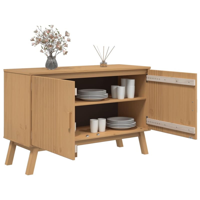 vidaXL OLDEN barna tömör fenyőfa tálalószekrény 114x43x73,5cm