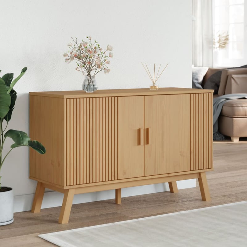 vidaXL OLDEN barna tömör fenyőfa tálalószekrény 114x43x73,5cm