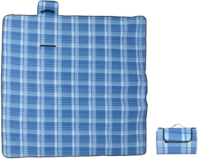 vidaXL Piknik Pléd Kék Kockás 200x200 cm Kemping Kert Outdoor