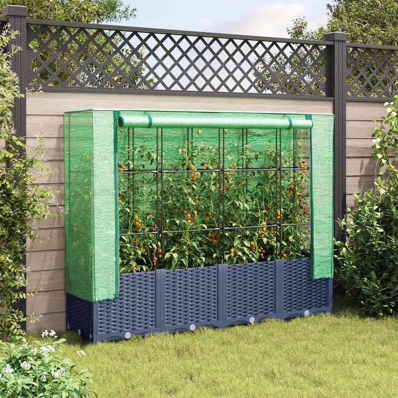 vidaXL Rattan Hatású Magaságyás Üvegháztakaróval 160x40x138cm
