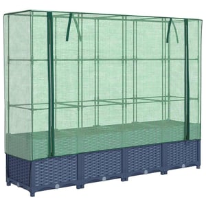 vidaXL Visoka gredica s efektom ratana i pokrovom za staklenik - 160x40x138 cm