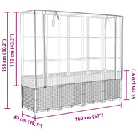 vidaXL rattan hatású magaságyás üvegháztakaróval 160x40x153cm 9