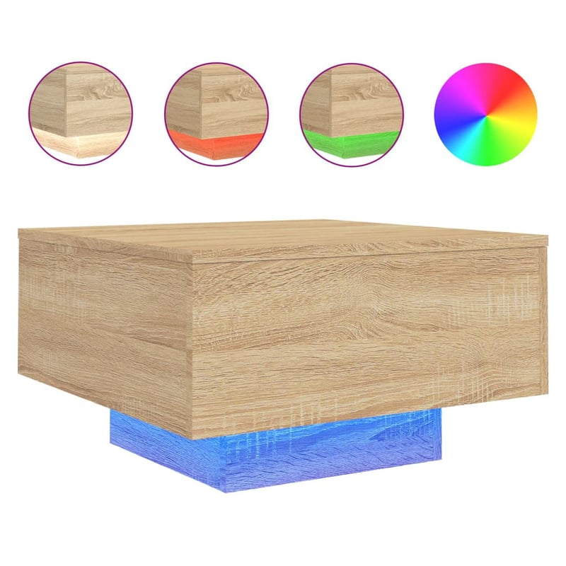 vidaXL Sonoma tölgy dohányzóasztal LED világítással 55x55x31cm