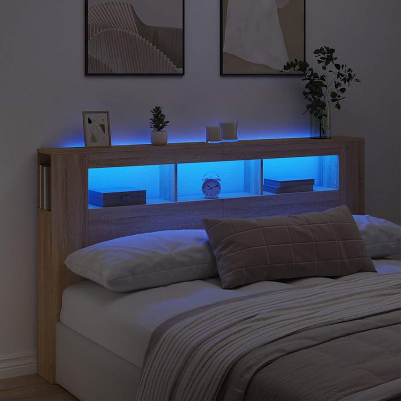 vidaXL Sonoma tölgy LED-es fejtámla 180 cm szerelt fa